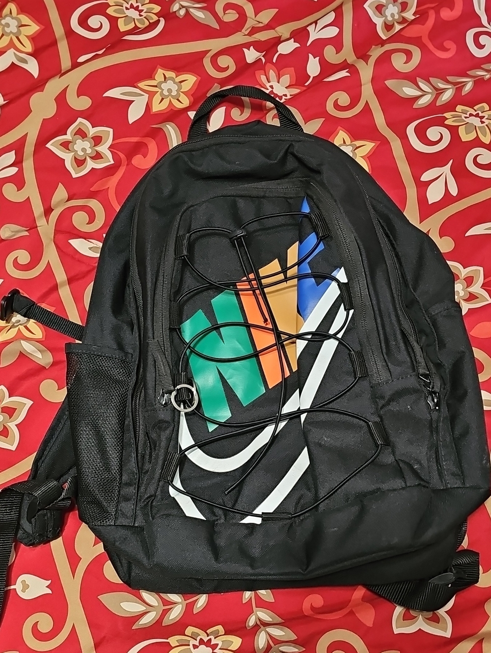 Nike Black Backpack with Green, Orange, Blue & White Logo - Men's Bag